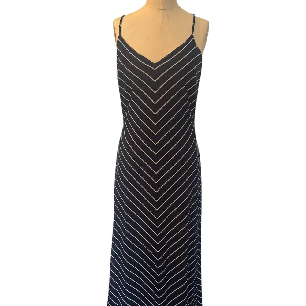 Lauren Ralph Lauren Navy/White chevron stripe maxi dress size 8 - Picture 3 of 8